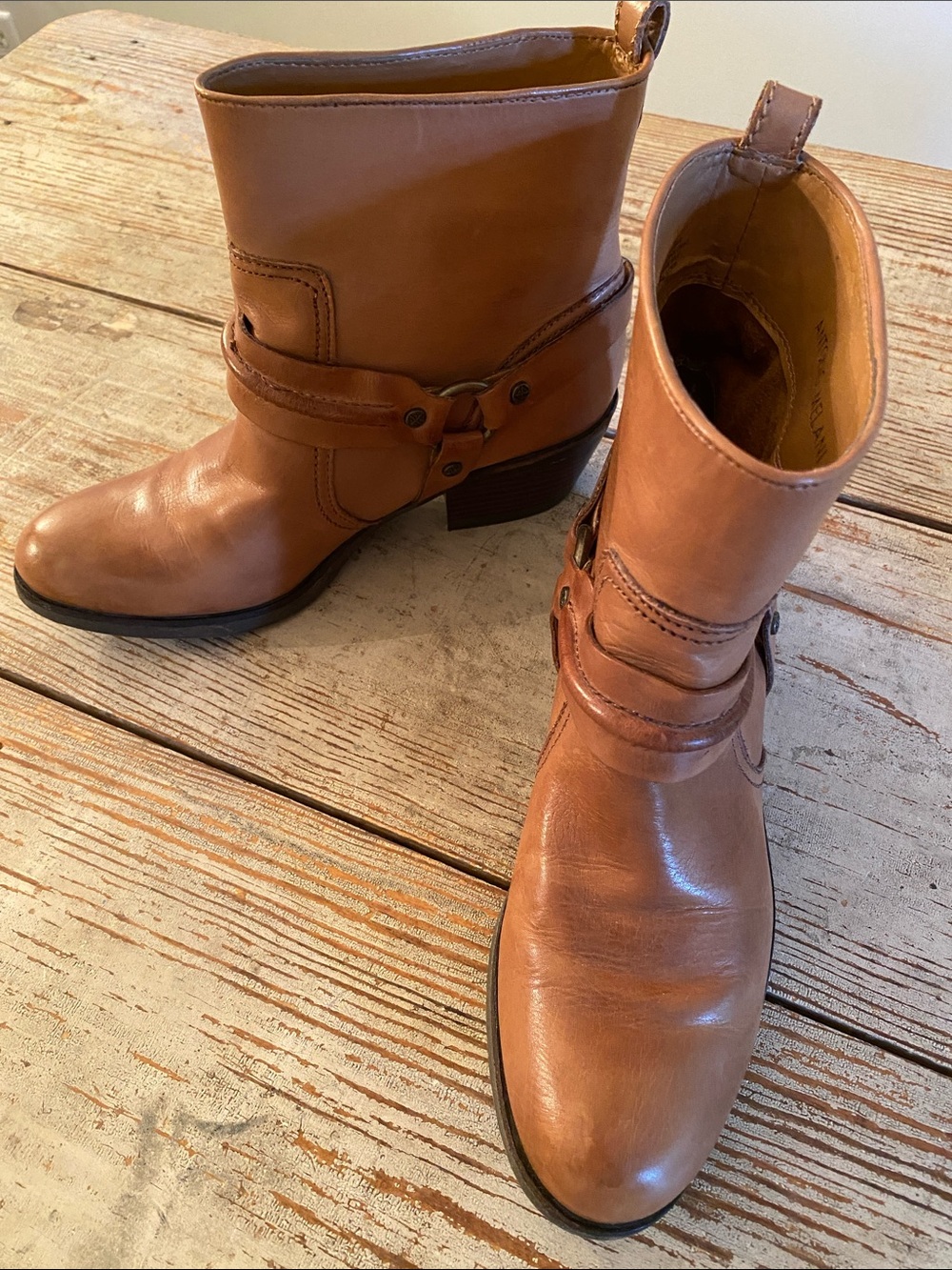 ANTONIO MELANI Cognac Leather Ankle Harness Boots